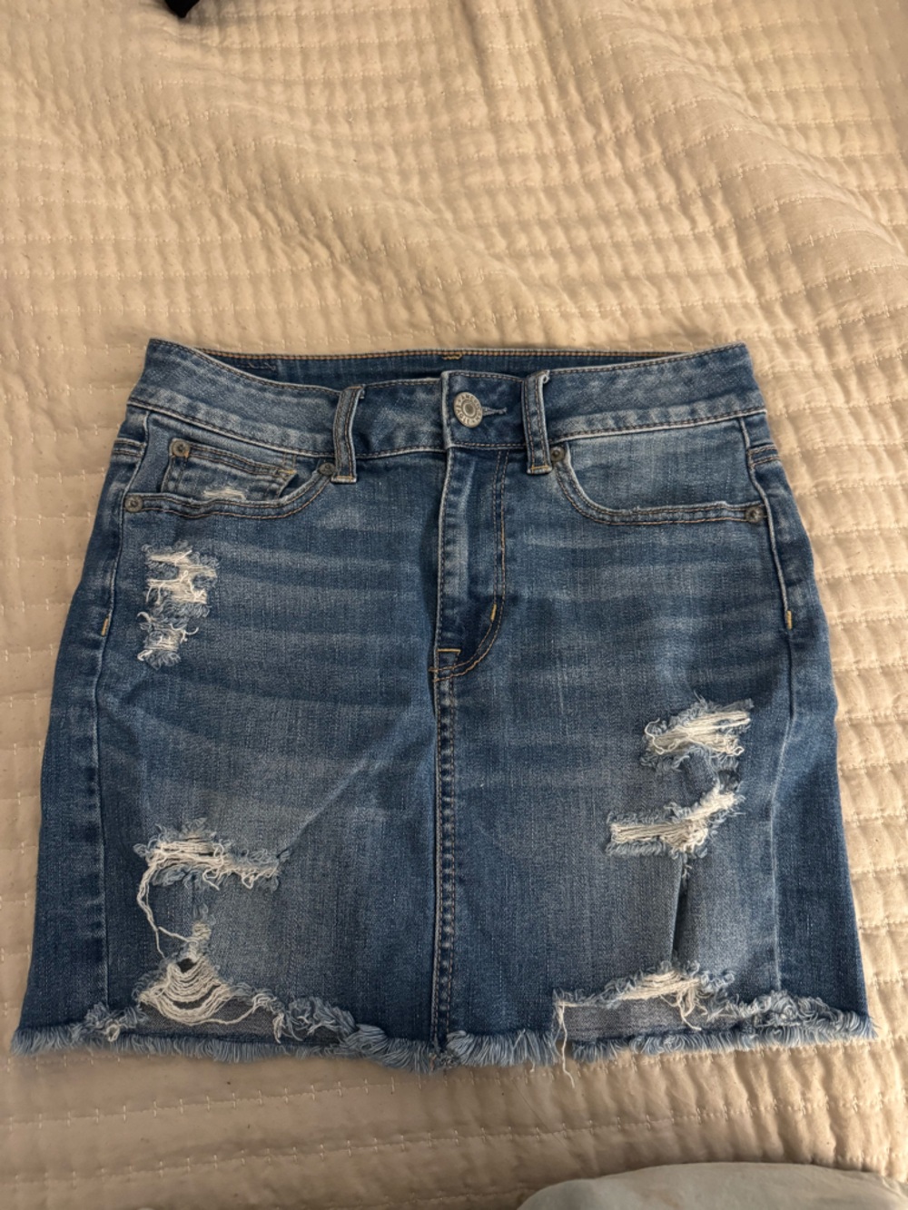 American Eagle Outfitters Distressed Blue Denim Mini Skirt